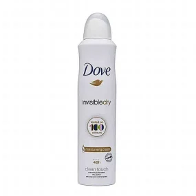 اسپری ضد تعریق زنانه داو سری Invisible Dry مدل Clean Touch حجم 250 میلی لیتر با محافظت 48 ساعته، بدون الکل، حاوی ویتامین E و کرم مرطوب کننده، بدون ایجاد لکه سفید روی لباس و مناسب پوست حساس.